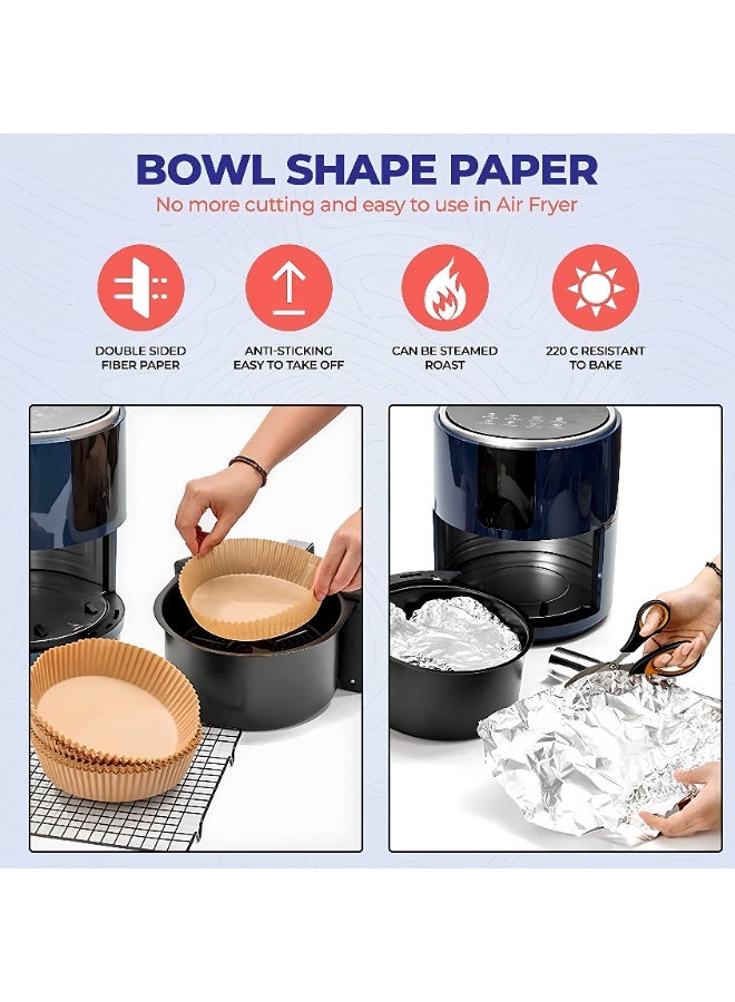 ECVV 100PCS Air Fryer Liners – Premium Non-Stick Disposable Parchment Paper Bowls, Waterproof & Oil-Proof Baking Liners for Air Fryer (16cm x 4.5cm), Brown - Image 2