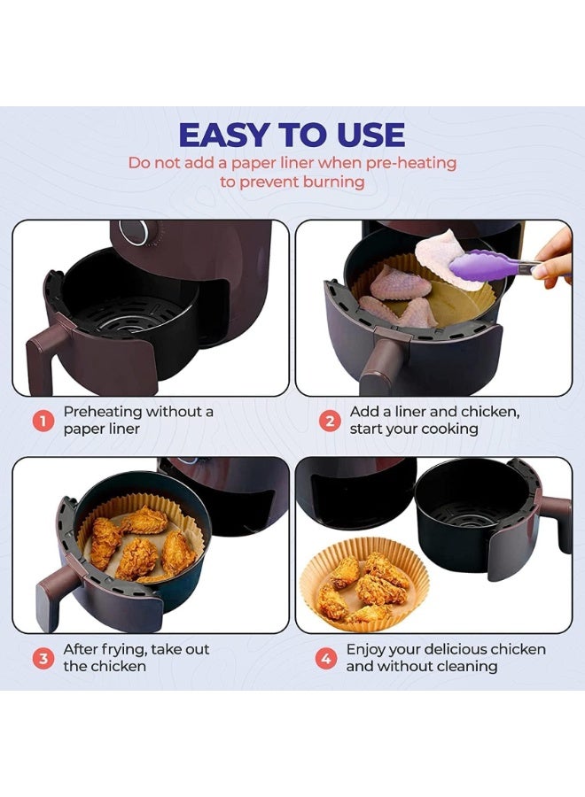ECVV 100PCS Air Fryer Liners – Premium Non-Stick Disposable Parchment Paper Bowls, Waterproof & Oil-Proof Baking Liners for Air Fryer (16cm x 4.5cm), Brown - Image 4