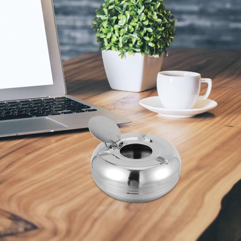 Stainless Steel Windproof Ashtray with Lid 13cm for Outdoor Patio and Home Use - Image 4