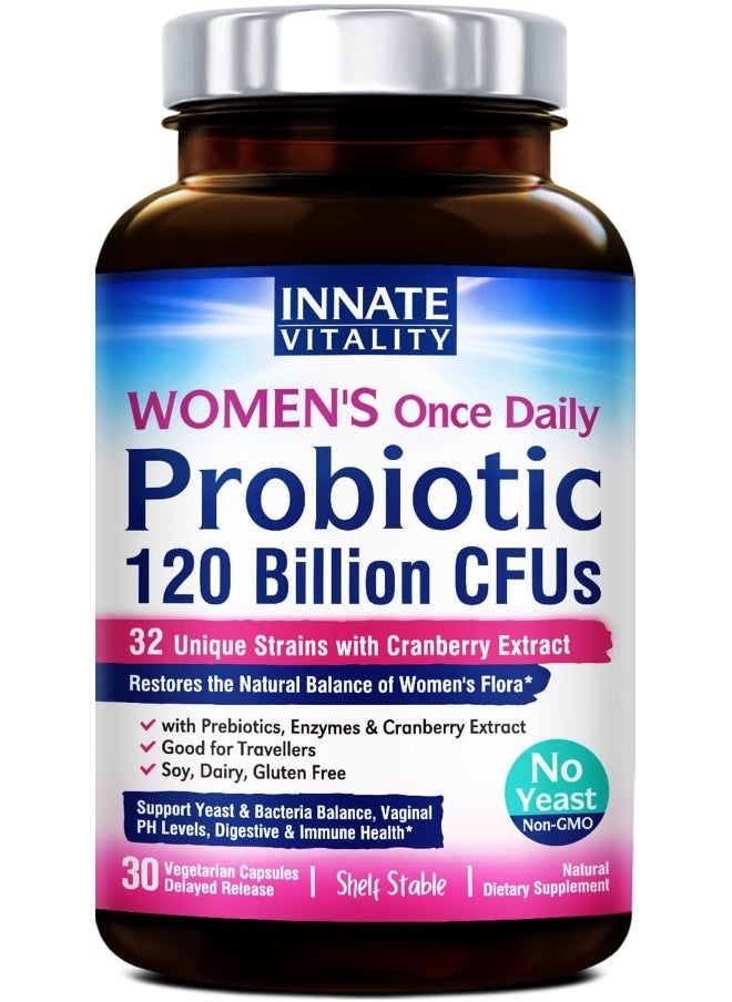 Innate Vitality Women'S Once-Daily Probiotics, 120 Billion Cfu, 32 Strains, Yeast Control + Ph Support, Gut + Immunity, Prebiotics, Digestive Enzymes & Organic Cranberry  - Image 1