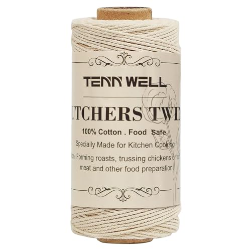 Tenn Well Butchers Cooking Twine 328 Feet 3Ply 1mm Cotton Bakers Twine Food Safe Kitchen String for Roasting Trussing Meat and Turkey Food Prep Baking and More