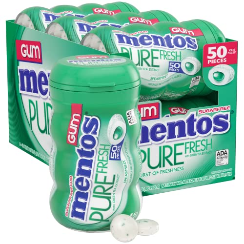 Mentos Pure Fresh Sugar Free Gum Spearmint 50 Piece Bottle Pack of 6 - Image 1