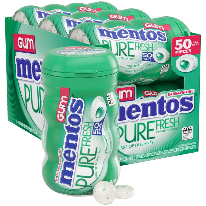 Mentos Pure Fresh Sugar Free Gum Spearmint 50 Piece Bottle Pack of 6 - Image 3