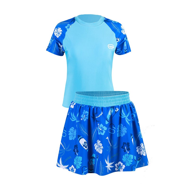 Generic Girls Plus Size Two-Piece Swimwear Quick Dry UV Protection Skirt