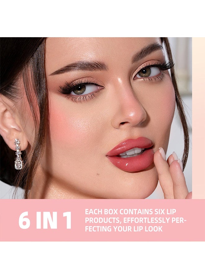 QiBest Lip Color Party Kit, Matte Glow Shimmer Clear Liner, One Step Lips Makeup Kits Pigment Velvety Nude Lip Stain Waterproof Long Wear Lip Gloss Make up Gift Set (6Pcs) - Image 3