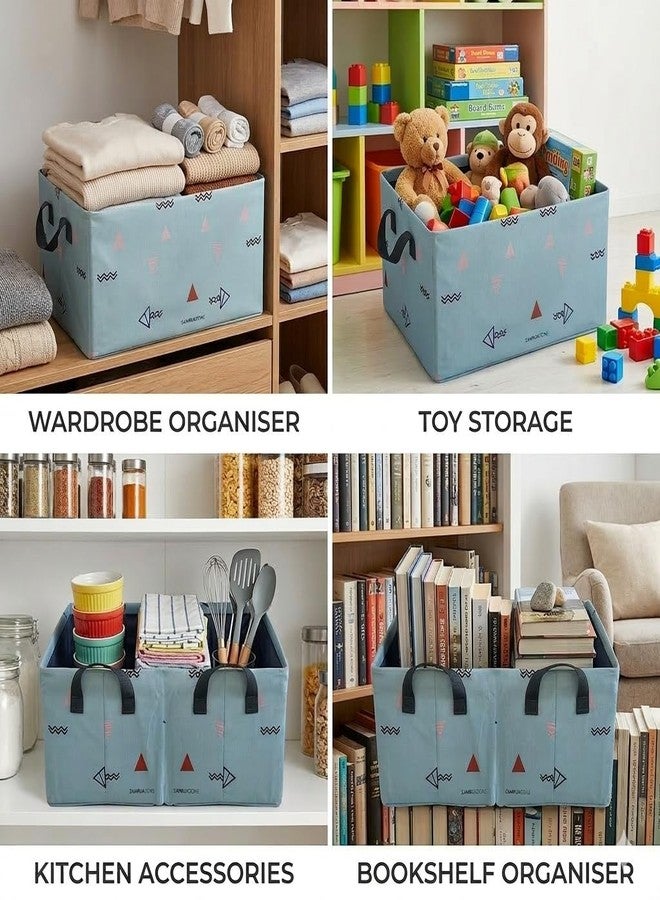 SAMRUKZONE SRZ Wardrobe Organiser for Clothes, Premium Fabric Storage Box with Handles, Cupboard Organiser for Shirts, Jeans, Book & Toy Saree Storage Box, Stackable Foldable (GEOMETRY, PACK OF 4) - Image 2