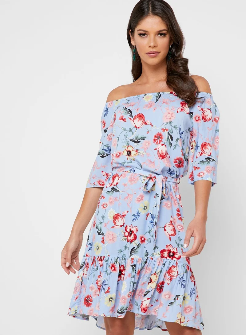 Jacqueline de Yong Floral Print Off Shoulder Dress