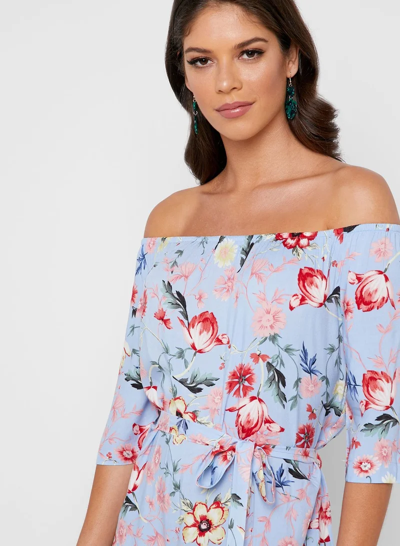 Jacqueline de Yong Floral Print Off Shoulder Dress