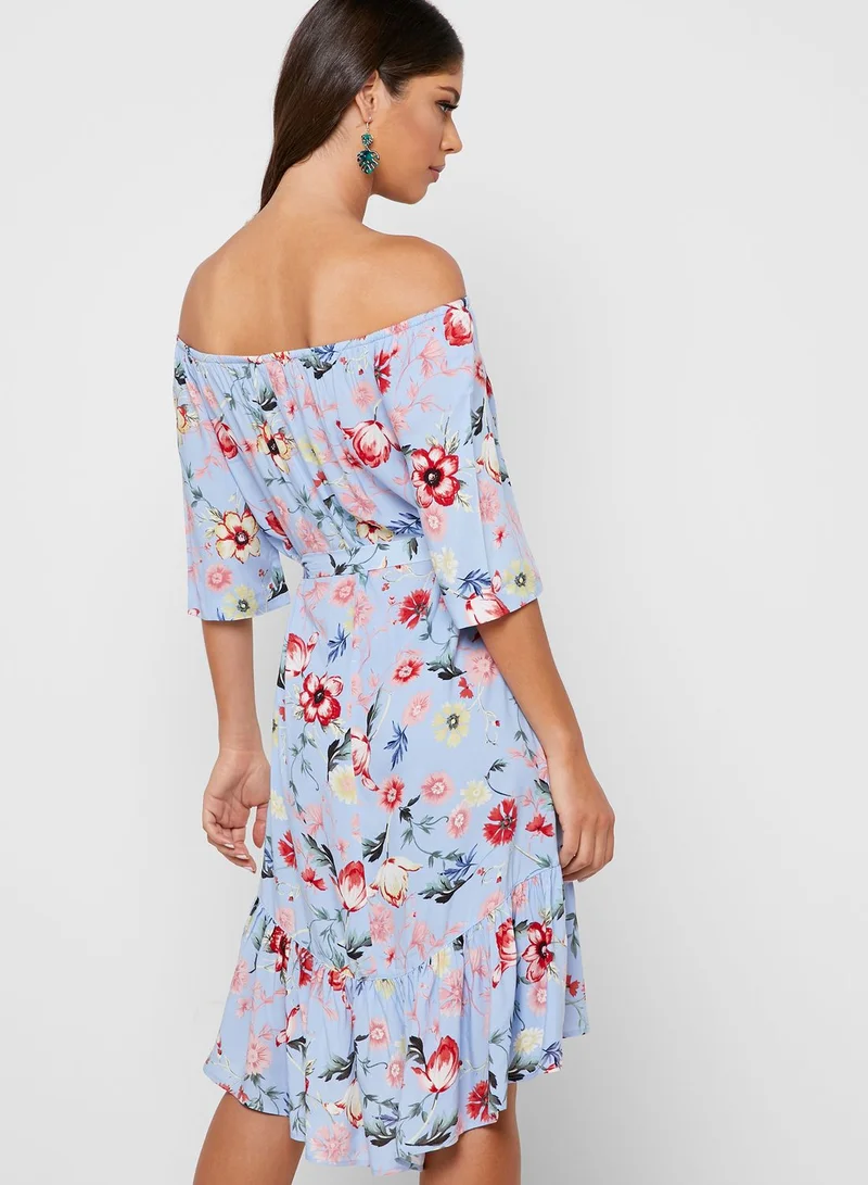 Jacqueline de Yong Floral Print Off Shoulder Dress