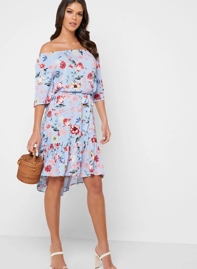Jacqueline de Yong Floral Print Off Shoulder Dress