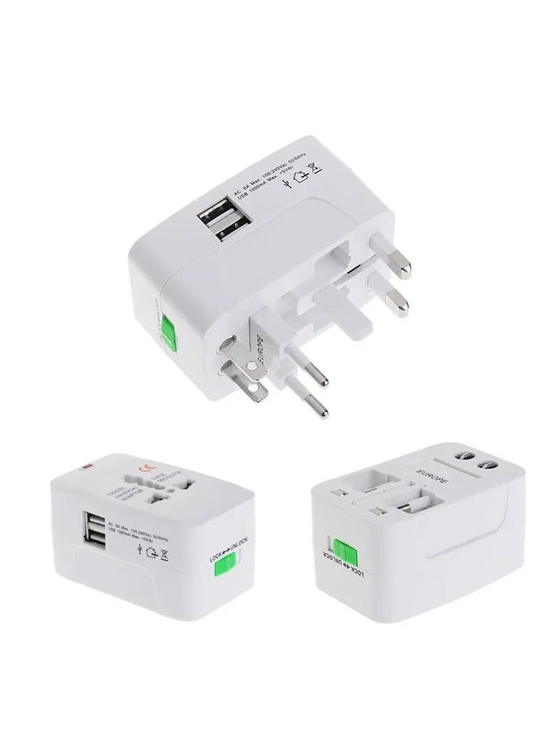 Versatile universal AC power adapter for travel, designed for use with multiple plug types, including two USB ports to efficiently charge different devices - Image 1