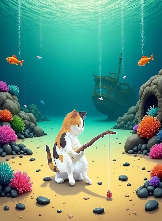 Cauaoa Cat Fishing Figurine, Cute Cat Statue Decor, Resin Mini Fish Tank Decorations Craft Sculpture for Aquarium Tanks Desk Yard Pond Indoor Outdoor - Image 3