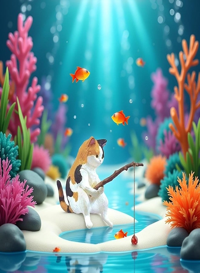 Cauaoa Cat Fishing Figurine, Cute Cat Statue Decor, Resin Mini Fish Tank Decorations Craft Sculpture for Aquarium Tanks Desk Yard Pond Indoor Outdoor - Image 5