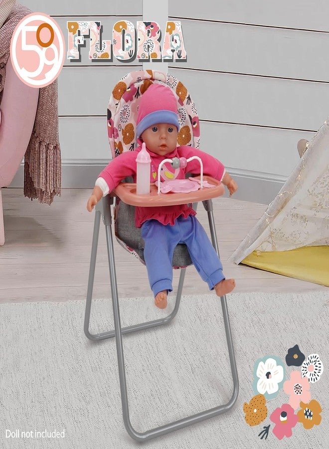 509 Crew: Melange Flora - Foodie Doll Highchair - 5pc Feeding Accessories, Fits Dolls Up to 24", Tilting Seat, Foldable, Food Tray, Kids Toy, Ages 3+ - Image 4