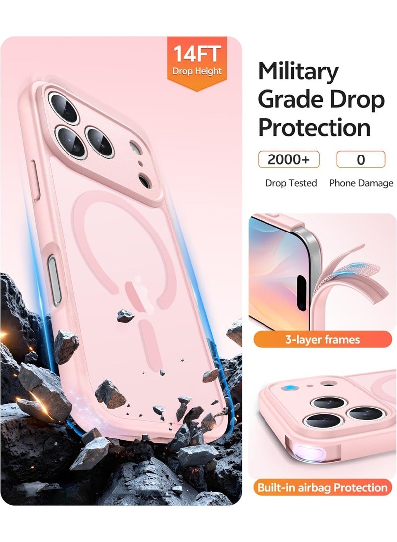 CHEROSIN غطاء 2 في 1 لجهاز iPhone 17 Pro Max متوافق مع Magsafe، غطاء غير لامع شفاف مع واقي شاشة زجاجي مقسى، غطاء هاتف مقاوم للصدمات بمعيار عسكري لجهاز 17 Pro Max بحجم 6.9 بوصة، وردي - Image 5