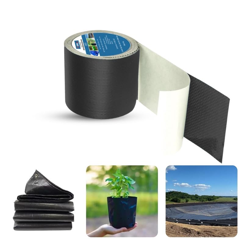 KEDER MAX HDPE Tarpaulin Repair Tape - 10m Waterproof, UV-Resistant & Self-Adhesive Tapes for Quick Fixes Repairs Holes, Tears, Truck Covers, Pond Linings Multipurpose Use Tape 9.5cm x 10m (Black) - Image 2