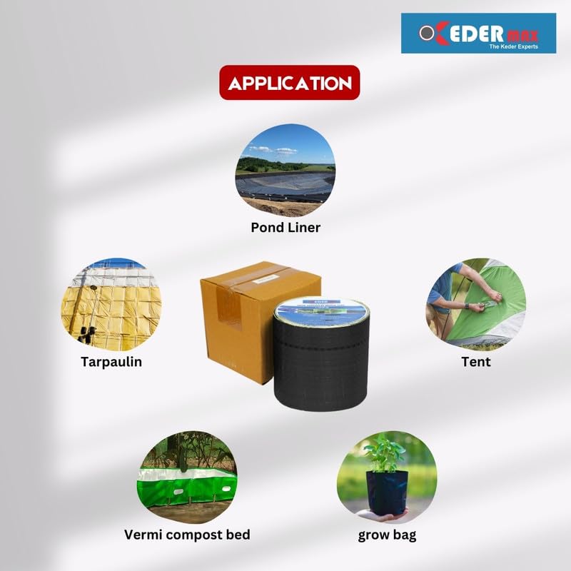 KEDER MAX HDPE Tarpaulin Repair Tape - 10m Waterproof, UV-Resistant & Self-Adhesive Tapes for Quick Fixes Repairs Holes, Tears, Truck Covers, Pond Linings Multipurpose Use Tape 9.5cm x 10m (Black) - Image 4