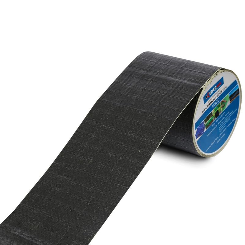 KEDER MAX HDPE Tarpaulin Repair Tape - 10m Waterproof, UV-Resistant & Self-Adhesive Tapes for Quick Fixes Repairs Holes, Tears, Truck Covers, Pond Linings Multipurpose Use Tape 9.5cm x 10m (Black) - Image 1