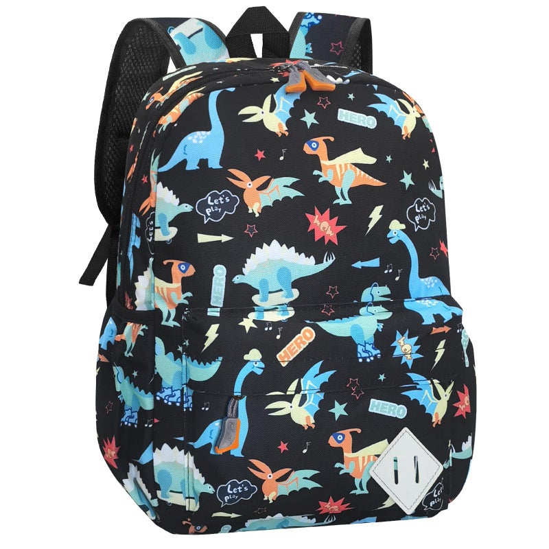 VGJ Kids Backpack for Girls Boys - 15 Inch Dinosaur Childrens Backpack Cute School Bag Kindergarten Backpack for Ages 3-8, Black - Image 1