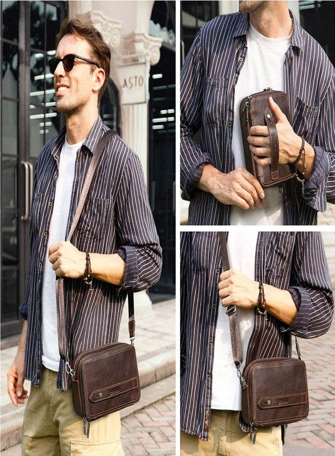 Contacts Mens Clutch Bag Leather Crossbody Bag Clutch Wallet Travel Brown Shoulder Bag iPad Bag Card Holder Phone Purse Side Bag - Image 2