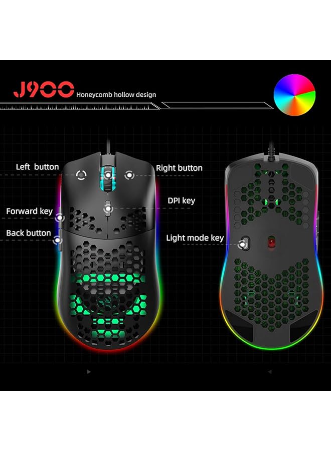 BAGGRA Hxsj J900 Usb Wired Gaming Mouse Rgb Gaming Mouse With Six Adjustable Dpi Ergonomic Design For Desktop Laptop Black Myc9755B - Image 5