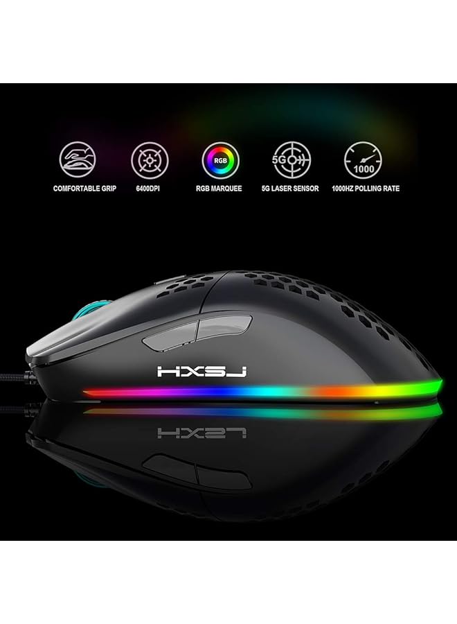 BAGGRA Hxsj J900 Usb Wired Gaming Mouse Rgb Gaming Mouse With Six Adjustable Dpi Ergonomic Design For Desktop Laptop Black Myc9755B - Image 2