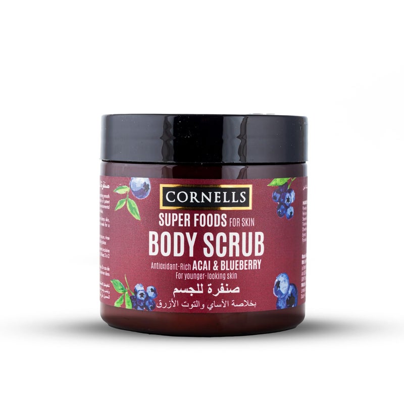 CORNELLS WELLNESS CORNELLS Super Foods Acai & Blueberry Body Scrub for Younger-Looking Skin For Men & Women | Antioxidant-Rich, Smooth Texture Cruelty-Free for Skin Paraben & Sulfate Free - 475ml - Image 1
