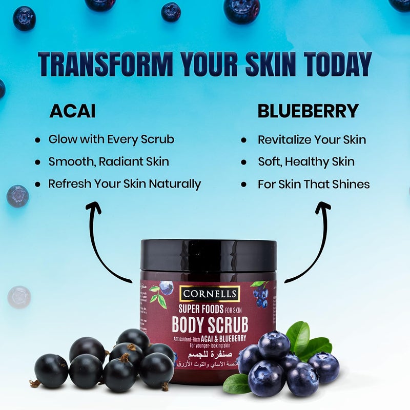 CORNELLS WELLNESS CORNELLS Super Foods Acai & Blueberry Body Scrub for Younger-Looking Skin For Men & Women | Antioxidant-Rich, Smooth Texture Cruelty-Free for Skin Paraben & Sulfate Free - 475ml - Image 3