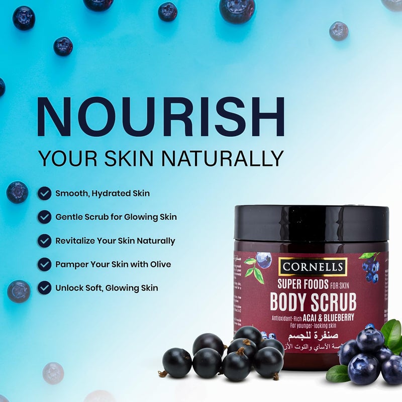 CORNELLS WELLNESS CORNELLS Super Foods Acai & Blueberry Body Scrub for Younger-Looking Skin For Men & Women | Antioxidant-Rich, Smooth Texture Cruelty-Free for Skin Paraben & Sulfate Free - 475ml - Image 2