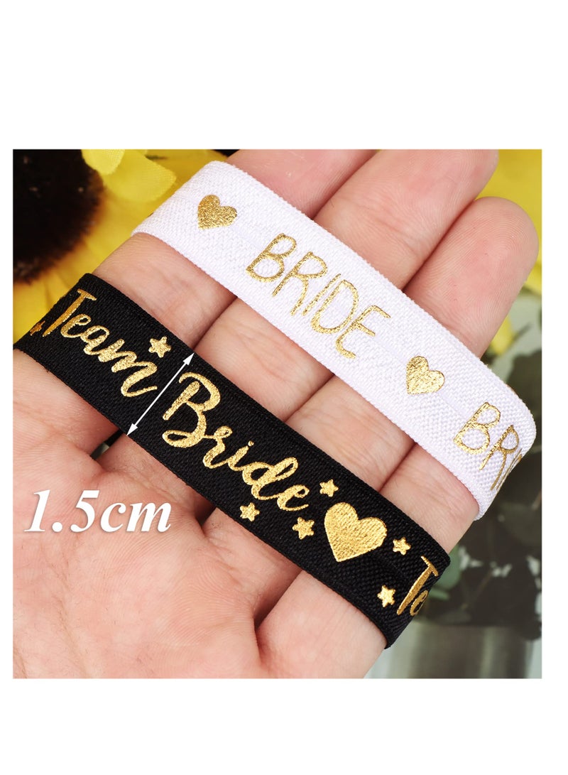 Excefore Hen Party Wristbands, 11 Pcs Hen Party Do Accessories Favours, 1 x Bride 10 x Team Bride Wristbands, for Wedding, Bachelorette Party, Engagement and Bridal Shower Decorations (White & Black) - Image 2