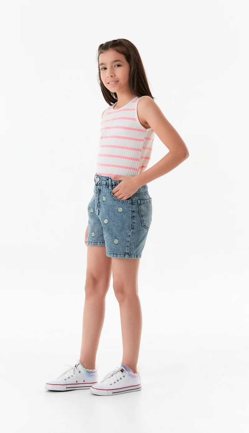 FullaModa Flower Embroidered Girls' Shorts