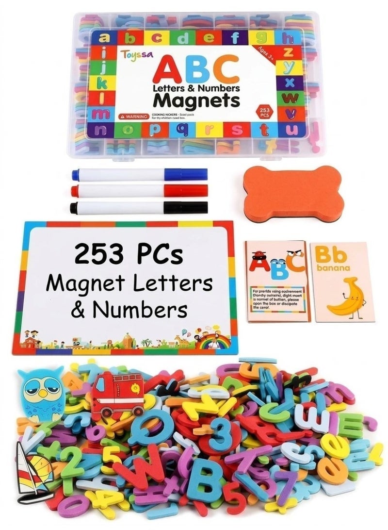 ST ZONE 253-Piece Magnetic Letters and Numbers Set – Uppercase & Lowercase EVA Foam Alphabet Magnets with Numbers & Math Symbols, Double-Sided Magnetic Whiteboard, 3 Dry-Erase Markers, Eraser & Divided Storage Box – Spelling & Math Toy for Kids 3+ - Image 4