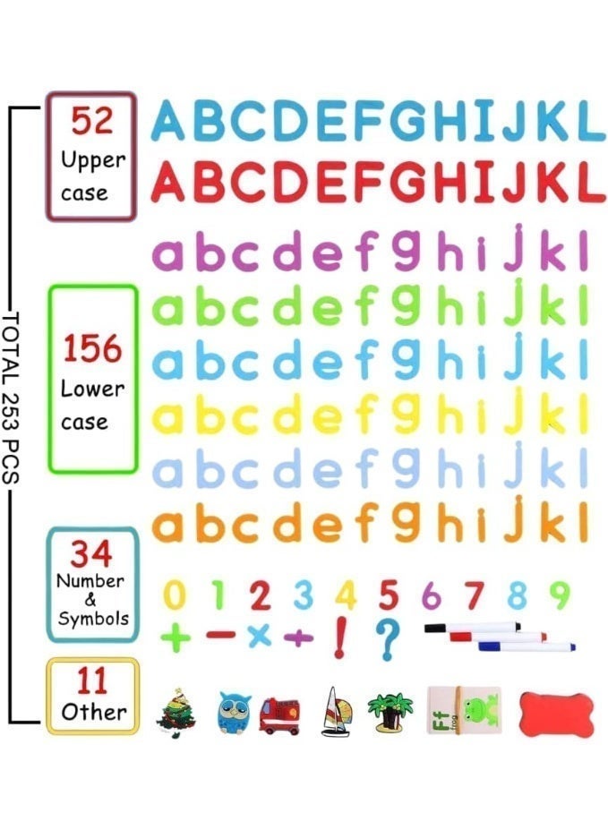 ST ZONE 253-Piece Magnetic Letters and Numbers Set – Uppercase & Lowercase EVA Foam Alphabet Magnets with Numbers & Math Symbols, Double-Sided Magnetic Whiteboard, 3 Dry-Erase Markers, Eraser & Divided Storage Box – Spelling & Math Toy for Kids 3+ - Image 5