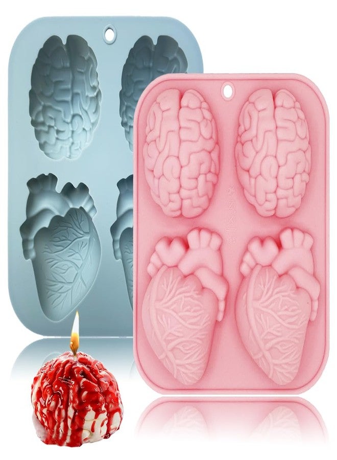 BENEKIY 3D Human Brain Heart Silicone Molds, 2 Pack Realistic Halloween Organ Shapes Silicone Muffin Molds for Chocolate Pudding Dessert Jelly Handmade Soap Candle for Halloween Party Props - Image 1