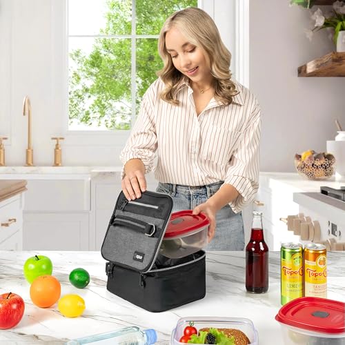 opux Insulated Lunch Box for Men Women Adult, Compact Lunch Bag for Kids Boy Girl Teen, Soft Lunch Cooler Bag for Work School, Leakproof Lunchbox Lunch Pail with Clip-on Buckle, Heather Gray - Image 3