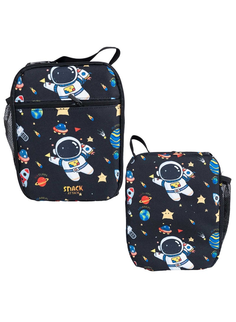 Snack attack nack Attack Kids Insulated Lunch Bag – Space Astronaut Galaxy Design – Leakproof, Lightweight & Durable – With Adjustable Strap & Side Mesh Bottle Pocket – Ideal for Boys Aged 3–10  - Image 1