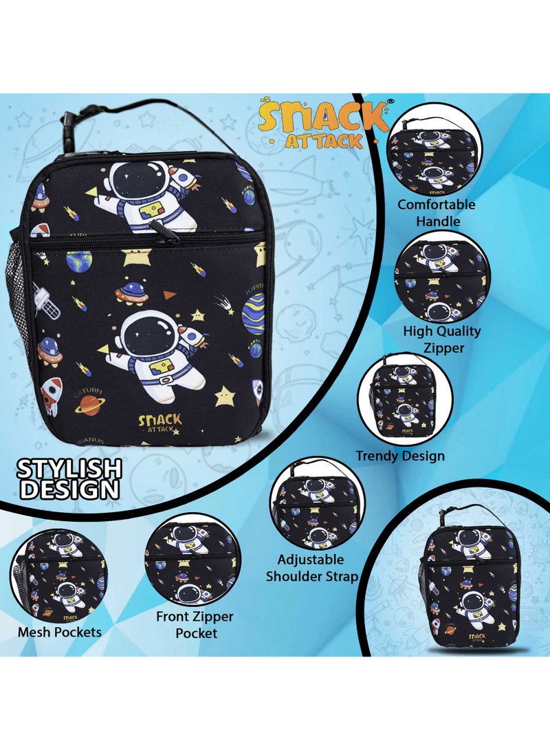 Snack attack nack Attack Kids Insulated Lunch Bag – Space Astronaut Galaxy Design – Leakproof, Lightweight & Durable – With Adjustable Strap & Side Mesh Bottle Pocket – Ideal for Boys Aged 3–10  - Image 2