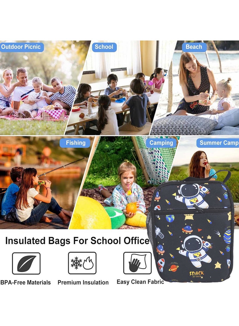 Snack attack nack Attack Kids Insulated Lunch Bag – Space Astronaut Galaxy Design – Leakproof, Lightweight & Durable – With Adjustable Strap & Side Mesh Bottle Pocket – Ideal for Boys Aged 3–10  - Image 3