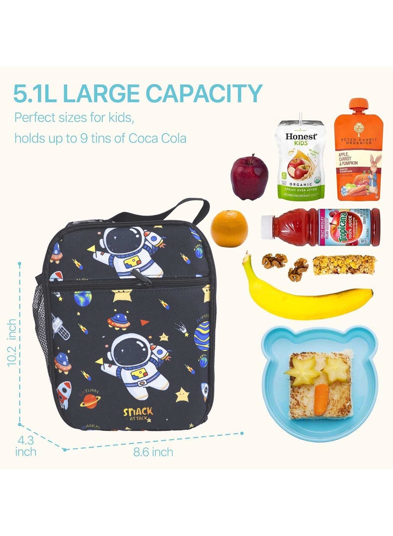 Snack attack nack Attack Kids Insulated Lunch Bag – Space Astronaut Galaxy Design – Leakproof, Lightweight & Durable – With Adjustable Strap & Side Mesh Bottle Pocket – Ideal for Boys Aged 3–10  - Image 4