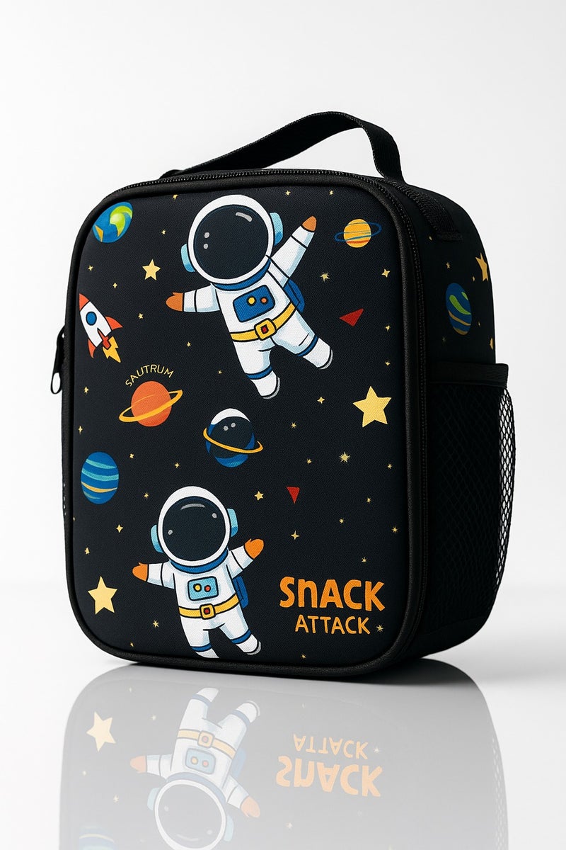 Snack attack nack Attack Kids Insulated Lunch Bag – Space Astronaut Galaxy Design – Leakproof, Lightweight & Durable – With Adjustable Strap & Side Mesh Bottle Pocket – Ideal for Boys Aged 3–10 - Image 1