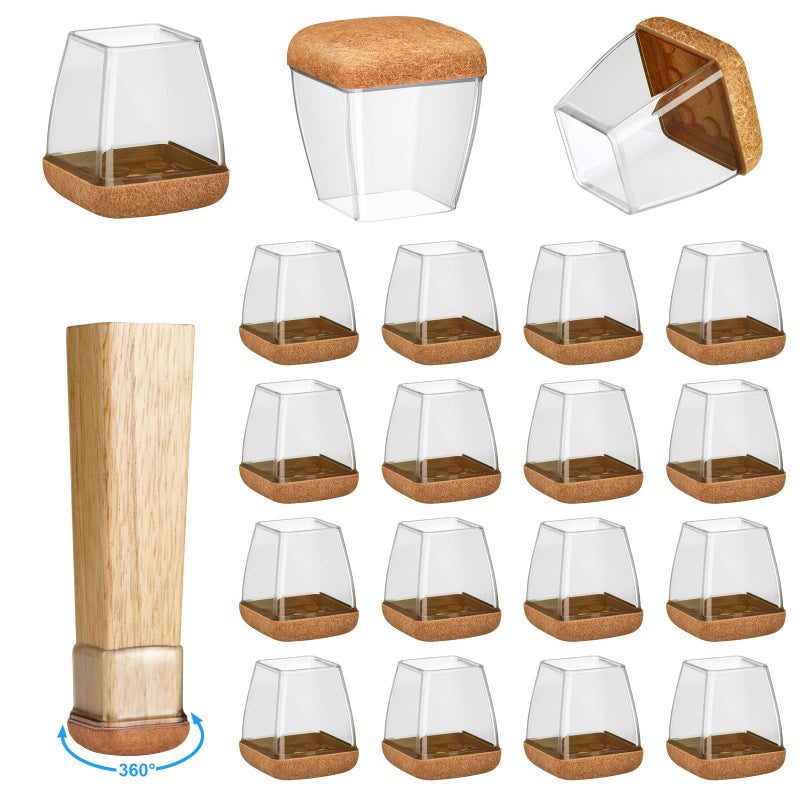 Yarehand 16 Pack Chair Leg Floor Protectors for Hardwood Floors, Round Rubber Furniture Sliders, 360Â°Felt Pad Bottom Wrapped Thickening Silicone Furniture Legs Caps Covers(Square,Clear-Brown-M) - Image 1