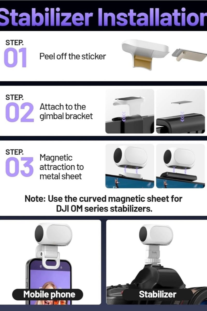 Magnetic Fill Light for Gimbal Stabilizer, 40 LED Portable Cell Phone Clip Fill Light, Rechargeable Selfie Light with 3 Lighting Modes Compatible with DJI Osmo Mobile 5 Camera - Image 4