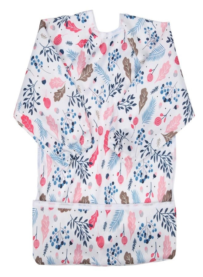 Sigzagor Baby Bib Sleeved Shirt With Pocket 1-3 years old Toddler Painting Drawing (Pink Foliage) - Image 1