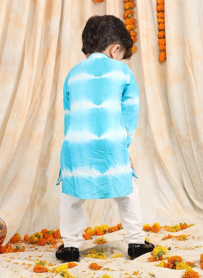 POLKA TOTS Boys Cotton Kurta Pajama Set | Printed Full Sleeve Kids Ethnic Outfit for Festivals, Weddings (Sky Blue Tie Die Print, 2-3 Y) - Image 2
