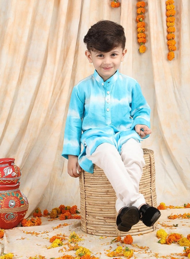 POLKA TOTS Boys Cotton Kurta Pajama Set | Printed Full Sleeve Kids Ethnic Outfit for Festivals, Weddings (Sky Blue Tie Die Print, 2-3 Y) - Image 5