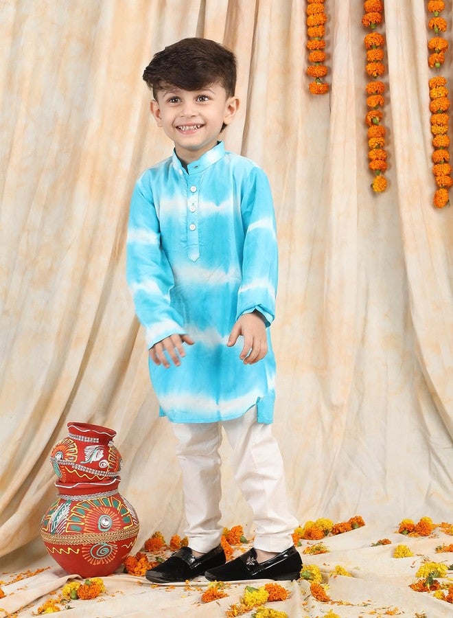 POLKA TOTS Boys Cotton Kurta Pajama Set | Printed Full Sleeve Kids Ethnic Outfit for Festivals, Weddings (Sky Blue Tie Die Print, 2-3 Y) - Image 4