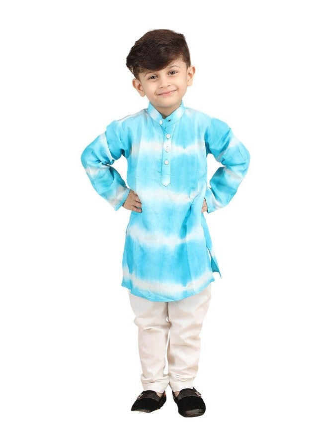 POLKA TOTS Boys Cotton Kurta Pajama Set | Printed Full Sleeve Kids Ethnic Outfit for Festivals, Weddings (Sky Blue Tie Die Print, 2-3 Y) - Image 1