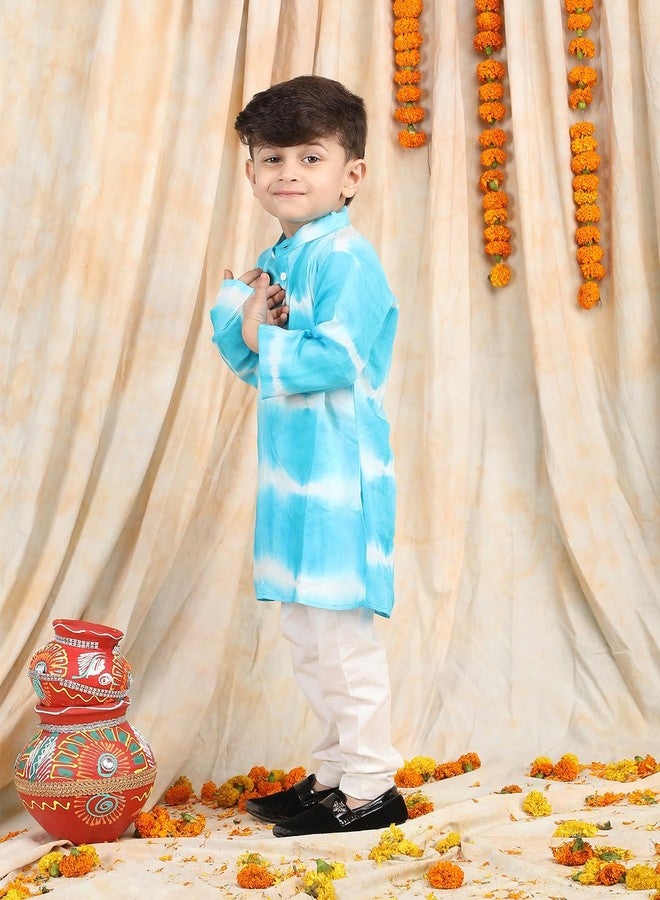 POLKA TOTS Boys Cotton Kurta Pajama Set | Printed Full Sleeve Kids Ethnic Outfit for Festivals, Weddings (Sky Blue Tie Die Print, 2-3 Y) - Image 3