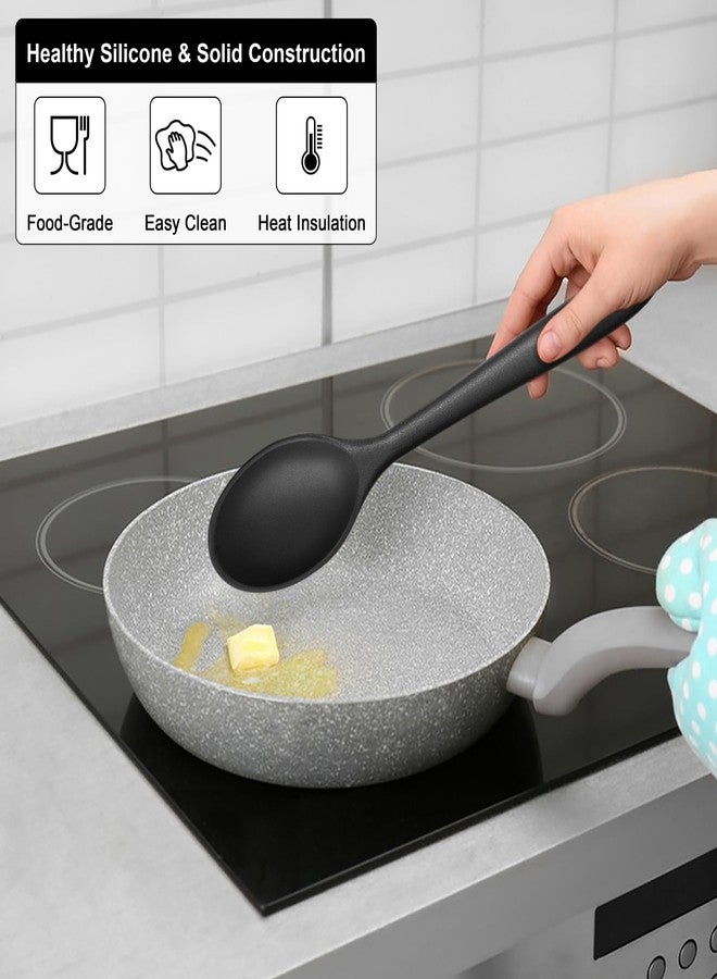 إي-فار طقم ملاعق طبخ سيليكون من إي-فار، قطعتان، ملاعق مطبخ مقاومة للحرارة، ملاعق خلط غير لاصقة للخبز والتقليب والتقديم، غير سامة وآمنة للغسل في غسالة الصحون (أسود) - Image 4