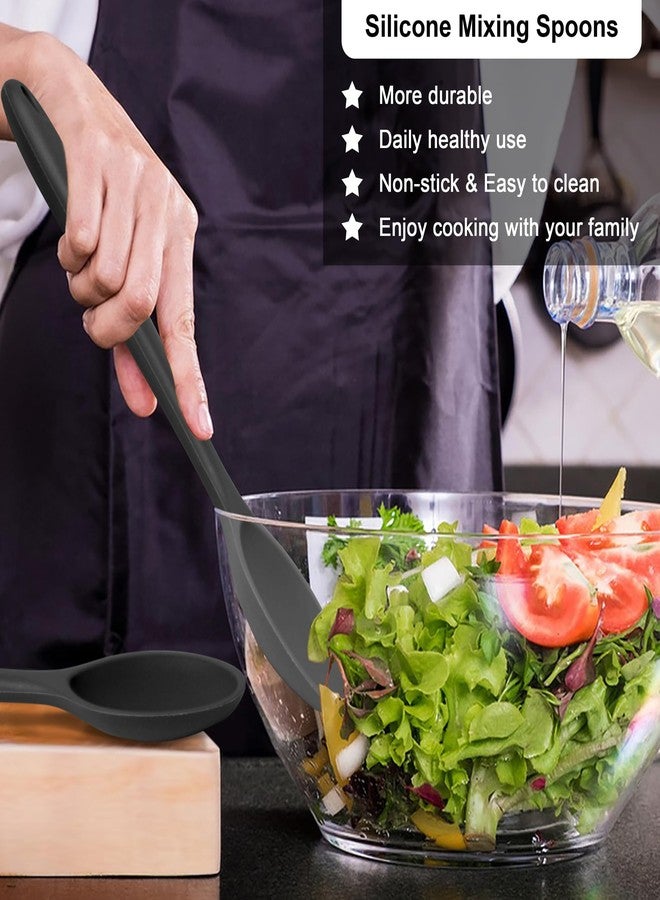 إي-فار طقم ملاعق طبخ سيليكون من إي-فار، قطعتان، ملاعق مطبخ مقاومة للحرارة، ملاعق خلط غير لاصقة للخبز والتقليب والتقديم، غير سامة وآمنة للغسل في غسالة الصحون (أسود) - Image 3